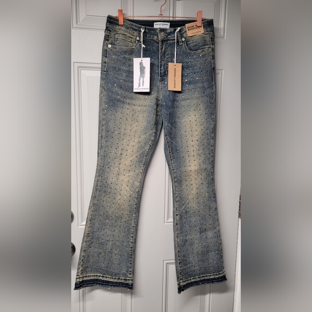 Ashley Mason Premium 13/31 high rise Bootcut Jeans with Gold Rhinestone Accents